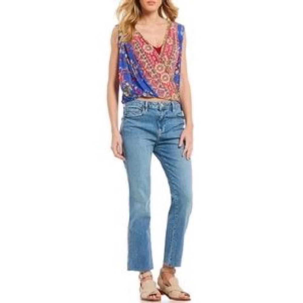 Free People high waisted girlfriend raw hem jeans